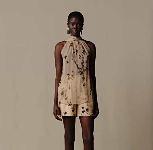 Silk Petal Flow – Tie-Detail Sleeveless Blouse