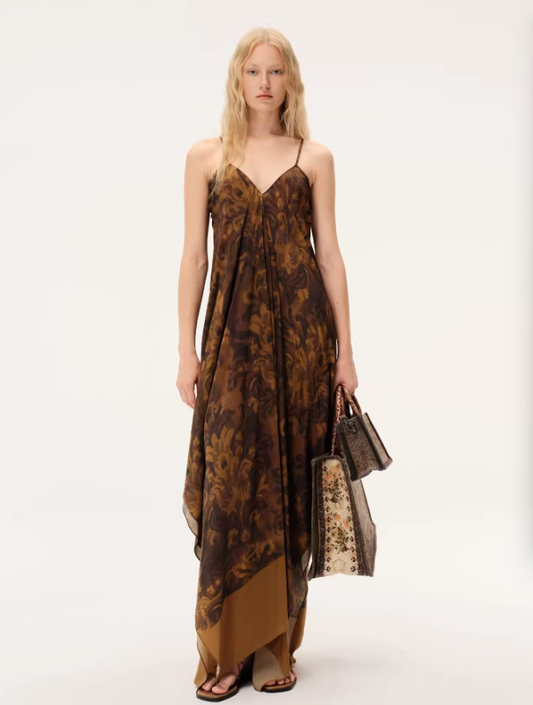 Petal Cascade – Oil-Painted Layered Slip Dress