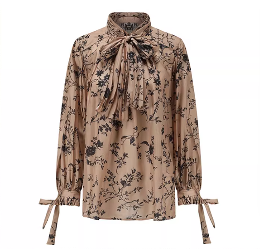 Black Bloom Tie – Mulberry Silk Blouse