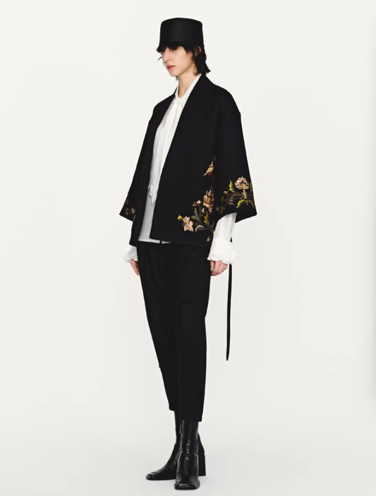 Floral Crest – Cropped Sleeve Embroidered Jacket