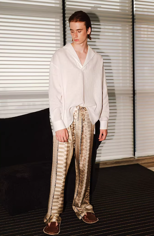 Silk Geometry – Twill Wide-Leg Trousers