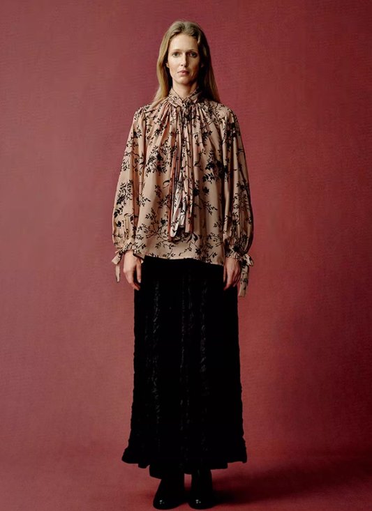 Black Bloom Tie – Mulberry Silk Blouse