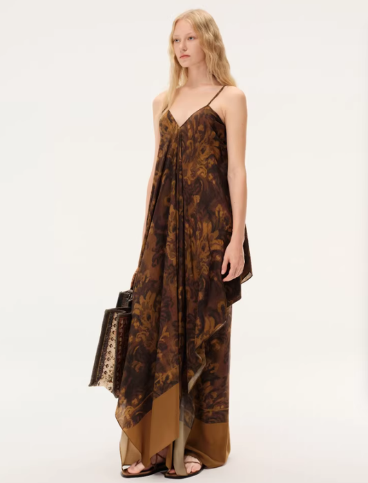 Petal Cascade – Oil-Painted Layered Slip Dress