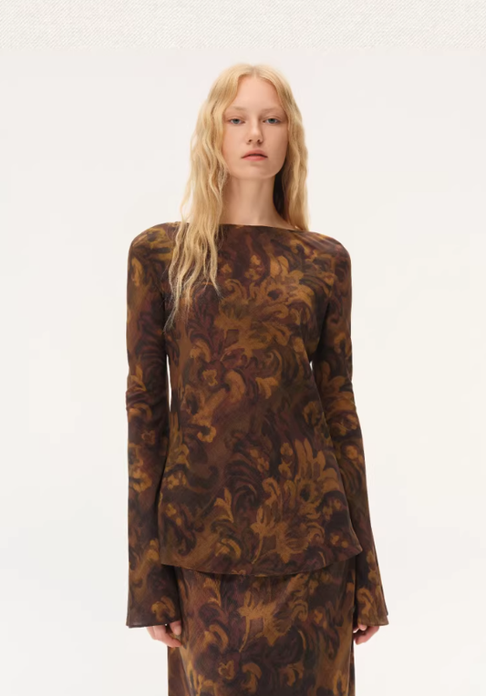 Blossom Veil – Oil-Painted Long Sleeve Blouse