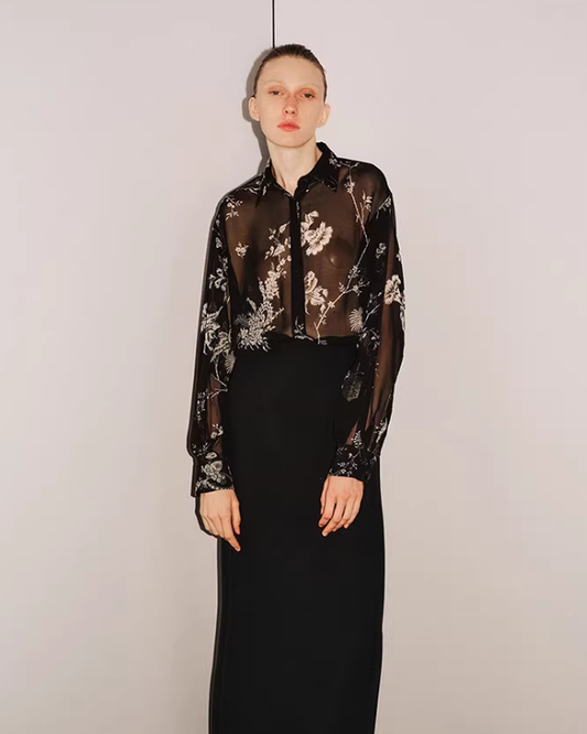 Midnight Vine Sheer – Botanical Print Shirt