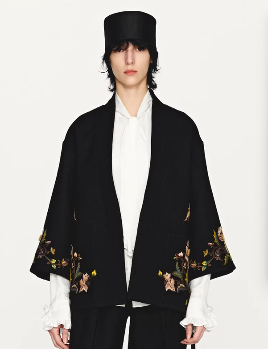 Floral Crest – Cropped Sleeve Embroidered Jacket