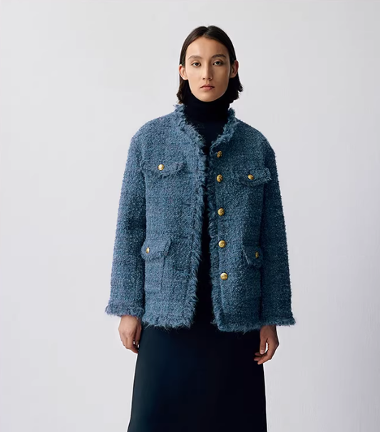 Azure Fringe – Relaxed Wool-Blend Coat