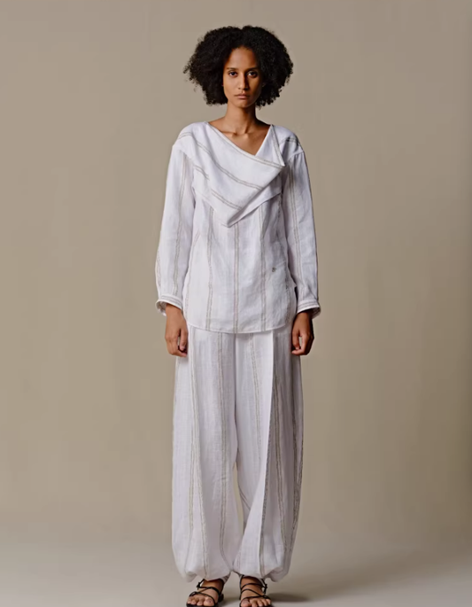 Breeze Stripe – One-Shoulder Linen Top