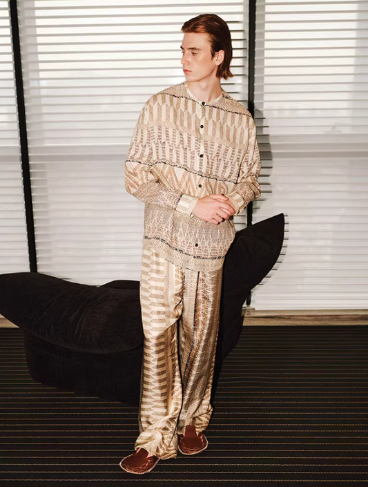 Geo Linen Poise – Collarless Shirt