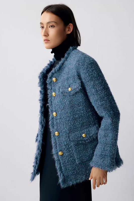 Azure Fringe – Relaxed Wool-Blend Coat