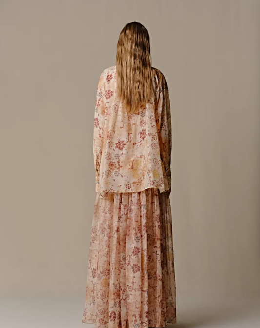 Faded Bloom – Lace Trim High-Neck Top