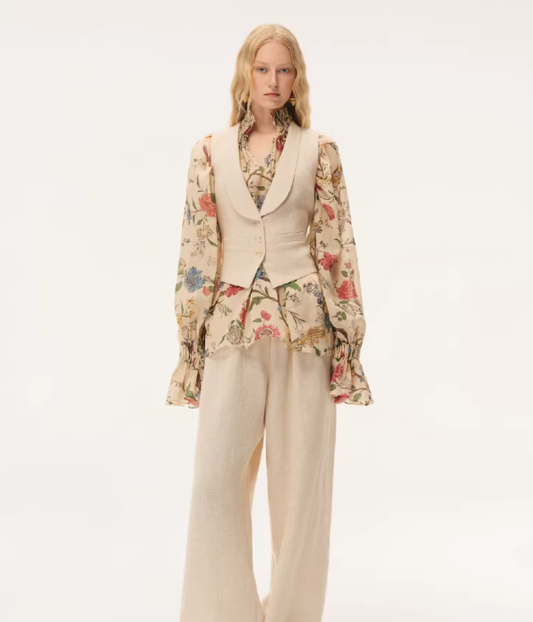 Verdant Linen Muse – Mandarin Collar Vest