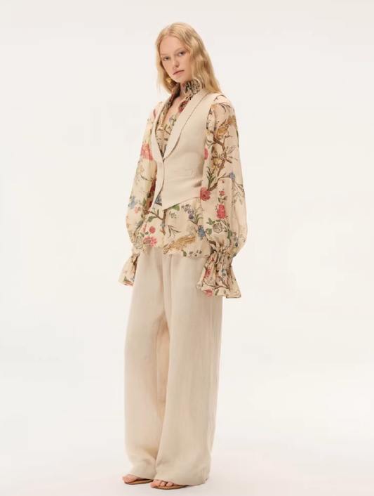 Verdant Linen Muse – Mandarin Collar Vest