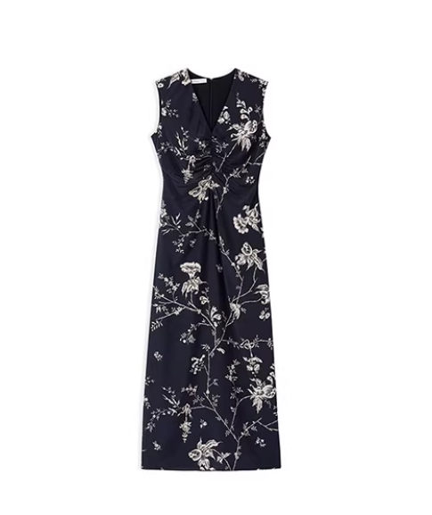 Midnight Vine – Sleeveless Botanical Dress