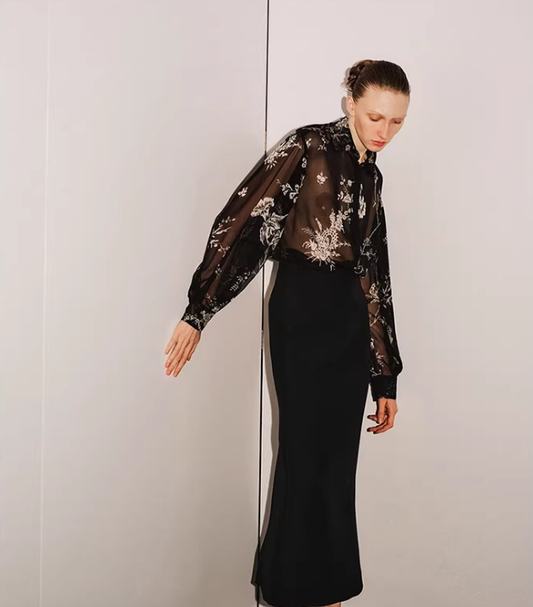 Midnight Vine Sheer – Botanical Print Shirt
