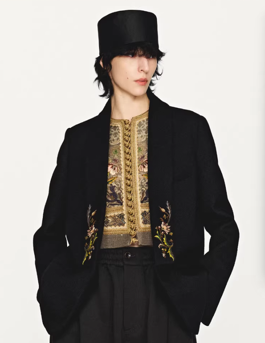 Floral Crest – Mandarin Collar Embroidered Blazer