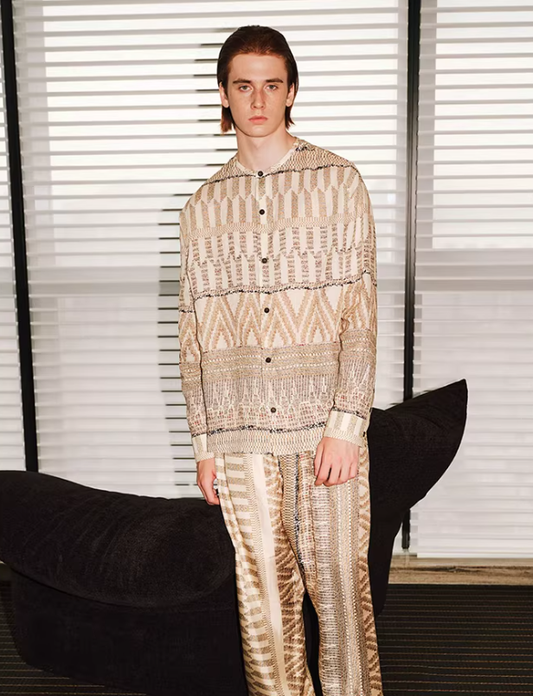 Geo Linen Poise – Collarless Shirt