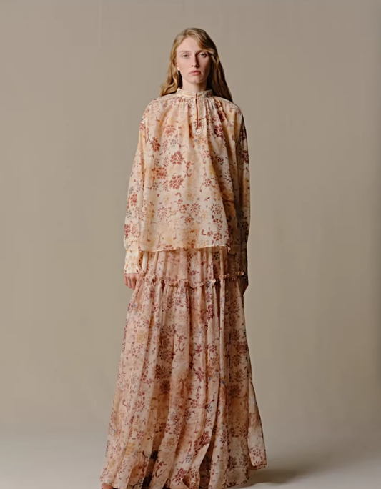 Faded Bloom – Lace Trim High-Neck Top